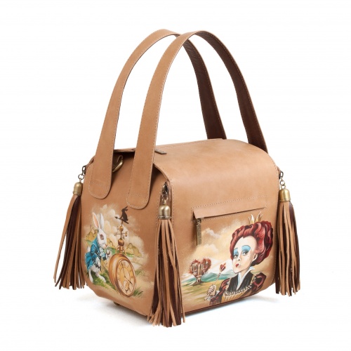 Женская сумка с квадратным дном "Зазеркалье" ручной работы с рисунком и вышивкой на заказ
 фото 3