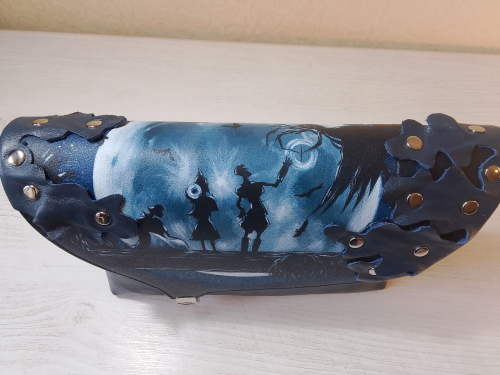 Женская сумка клатч через плечо с рисунком ручной работы на заказ "Полнолуние" на заказ - женская кожаная сумка ручной работы с авторским рисунком фото 3