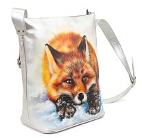 Женская кожаная сумка с длинным ремнем и рисунком ручной работы «Лисичка» на заказ