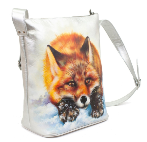 Женская кожаная сумка с длинным ремнем и рисунком ручной работы «Лисичка» на заказ | Sumnizza