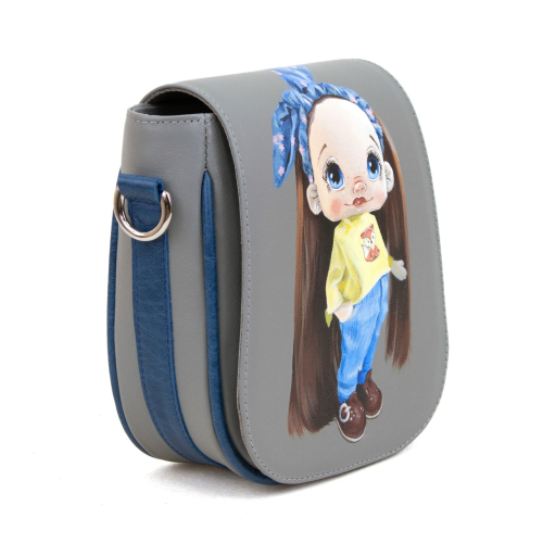 Сумка кросс боди маленькая серая с рисунком ручной работы "Фенька" — кросс боди с принтом на заказ фото 3