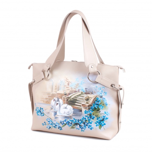 Комплект балетки и большая сумка "Лебеди" - кожаный женский набор рюкзак и ботинки ручной работы с рисунком |  Sumnizza фото 4