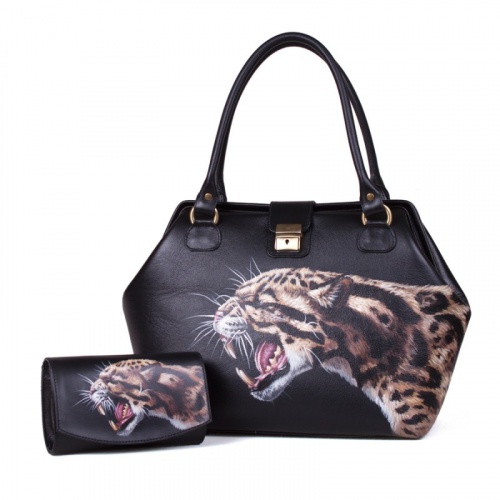 Комплект сумка и кошелек с ручной росписью "Ирбис" фото