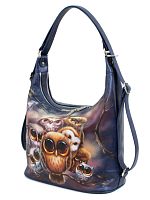 Сумка мешок и рюкзак трансформер 2 в 1 - топовая кожаная хобо с росписью Совушки - ручная работа на заказ | Купить в интернет-магазине