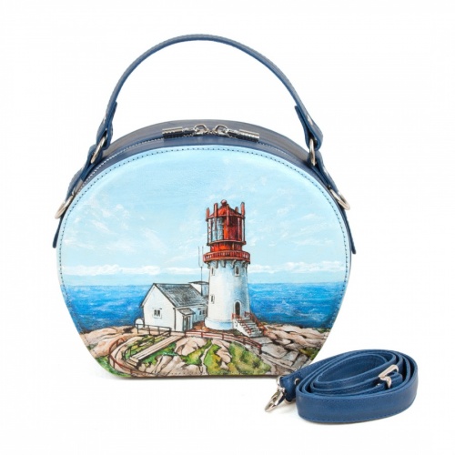 Полукруглая женская сумка через плечо "Маяк" - круглая кожаная женская сумка ручной работы с рисунком |  Sumnizza