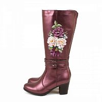 Женские сапоги из натуральной кожи "Розовый сад" - широкие женские кожаные и замшевые сапоги ручной работы с принтом, рисунком на заказ