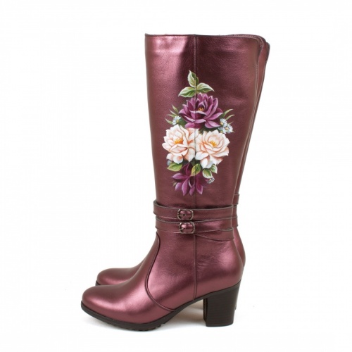 Женские сапоги из натуральной кожи "Розовый сад" - кожаные и замшевые женские сапоги ручной работы с рисунком на заказ | Sumnizza