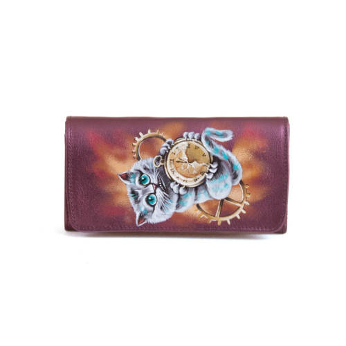 Женский цветной кошелек с росписью  "Чеширский кот" - кожаный женский кошелек-портмоне ручной работы с рисунком на заказ |  Sumnizza