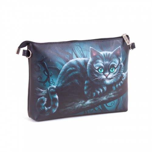 Женская кожаная сумка через плечо с рисунком ручной работы "Чешир на ветке" — кросс боди с принтом на заказ фото 2