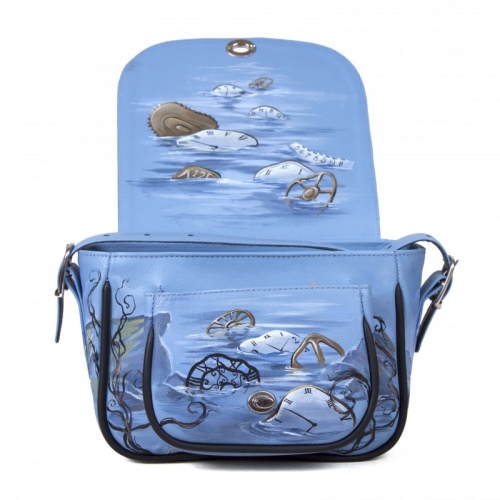 Женская кожаная сумка через плечо с рисунком ручной работы "Чешир" — кросс боди с принтом на заказ фото 6