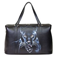 Дорожная кожаная сумка для ручной клади "Пантера" - ручной работы с рисунком на заказ