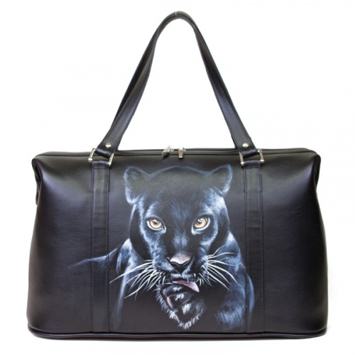 Дорожная кожаная сумка для ручной клади "Пантера" - с рисунком ручной работы на заказ