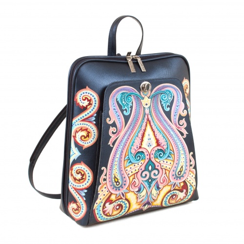 Городской рюкзак с одной лямкой на плечо с росписью "Узоры" ручной работы с рисунком и вышивкой на заказ - Sumnizza фото 2