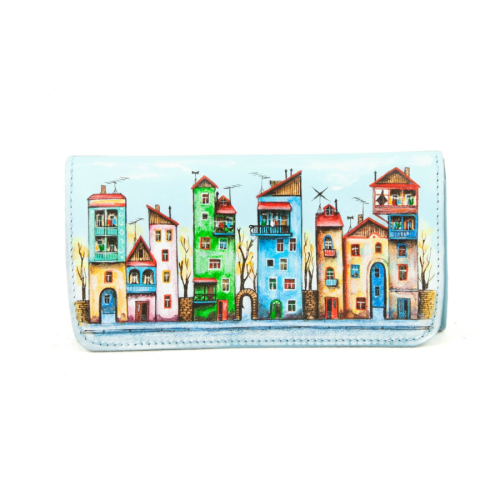 Стильный женский кошелек с рисунком ручной работы "Городок" - кожаный женский кошелек-портмоне ручной работы с рисунком на заказ |  Sumnizza