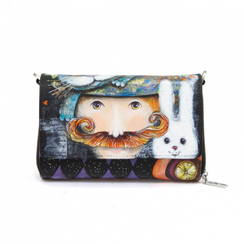 Сумка клатч через плечо с росписью "Алиса в стране чудес" на заказ - женская кожаная сумка ручной работы с авторским рисунком