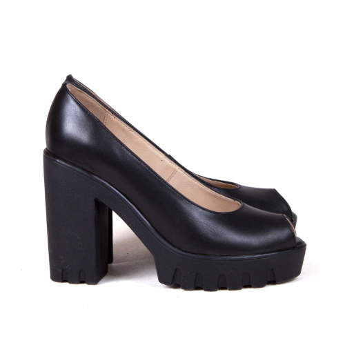 Кожаные черные туфли с открытым мыском "Ночь" фото фото 5