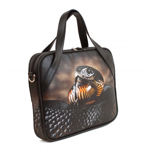 Сумка для ноутбука из натуральной кожи "Укус кобры" с рисунком ручной работы на заказ фото 4