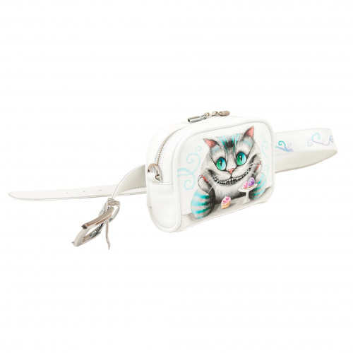 Женская кожаная сумка через плечо с рисунком ручной работы "Чешир" — кросс боди с принтом на заказ фото 2