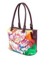 Кожаная сумка-саквояж с роспсью "Ирис" ручной работы с рисунком и вышивкой на заказ
