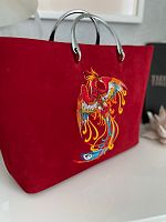 Замшевый шоппер с авторским дизайном - вышивка на заказ "Феникс" - ручной работы на заказ