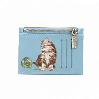 Холдер для карт и купюр с росписью "Котик с клубочком" — кожаный женский конверт для карт, холдер ручной работы с рисунком и фото-принтом
