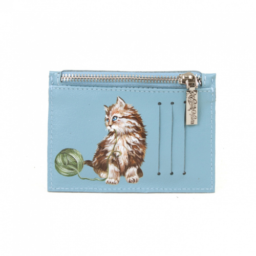 Холдер для карт и купюр с росписью "Котик с клубочком" - кожаный женский конверт для карт, холдер ручной работы с рисунком |  Sumnizza