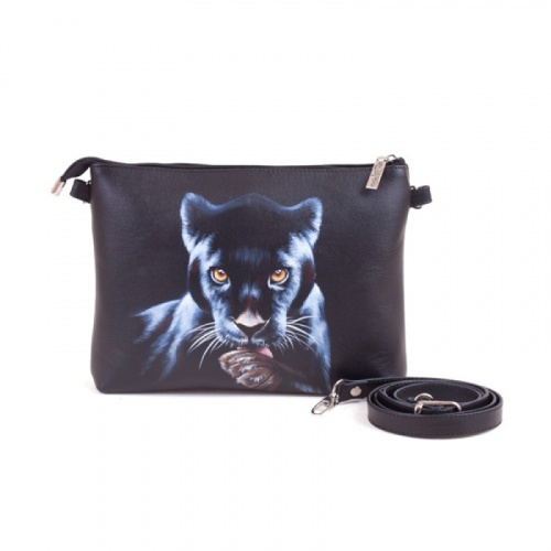 Женская кожаная сумка через плечо с рисунком ручной работы "Черная пантера" — кросс боди с принтом на заказ фото 4