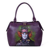 Лиловый саквояж "Шляпник" ручной работы с рисунком и вышивкой на заказ
