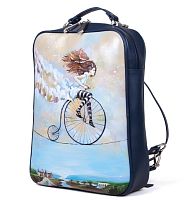 Кожаная сумка рюкзак с принтом "Девушка на канате" ручной работы с рисунком на заказ