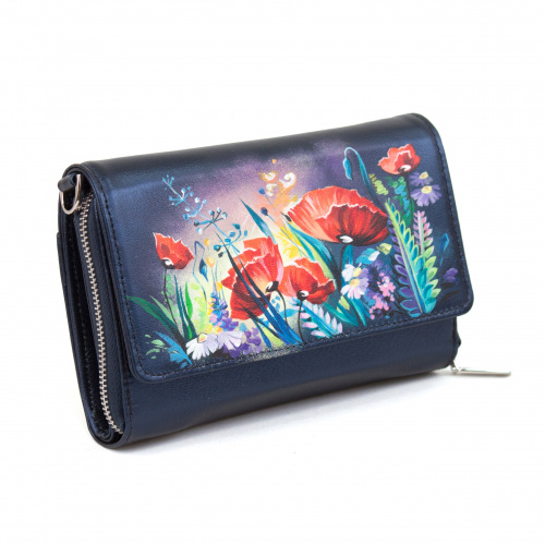 Женская сумка-клатч ручной работы с росписью "Алые маки" на заказ - женская кожаная сумка ручной работы с авторским рисунком фото 5