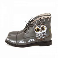 Женские ботинки с ручной росписью  "Совёнок" - оригинальные женские кожаные и замшевые ботильоны и ботинки ручной работы с принтом, рисунком