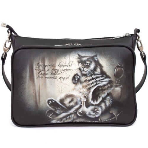 Сумка с тремя отделениями с росписью "Кот Бегемот" на заказ | Sumnizza