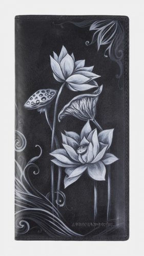 Кожаное портмоне с росписью "Цветки лотоса" - кожаный женский кошелек-портмоне ручной работы с рисунком на заказ |  Sumnizza