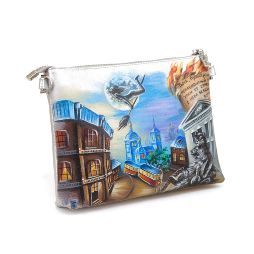 Женская кожаная сумка через плечо с рисунком ручной работы "Мастер и Маргарита" — кросс боди с принтом на заказ фото 2