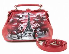 Сумка-саквояж из натуральной кожи с рисунком "Встреча в Париже" ручной работы с рисунком и вышивкой на заказ
