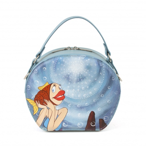 Полукруглая сумка из натуральной кожи "Морская" - круглая кожаная женская сумка ручной работы с рисунком |  Sumnizza фото 5