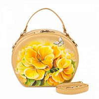 Кожаная полукруглая сумка с рисунком "Орхидеи" ручной работы на заказ