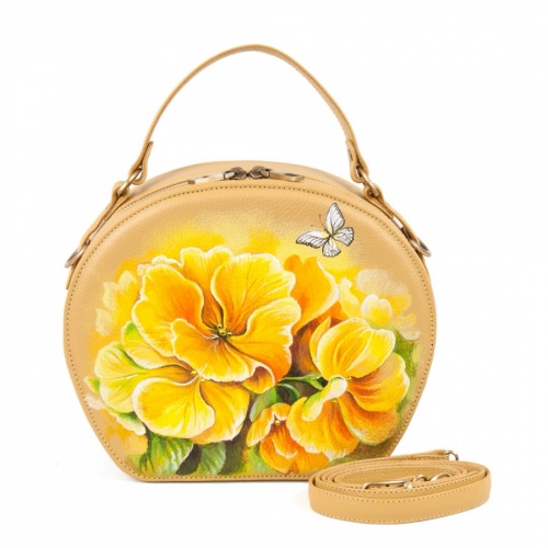 Кожаная полукруглая сумка с рисунком "Орхидеи" - круглая кожаная женская сумка ручной работы с рисунком |  Sumnizza