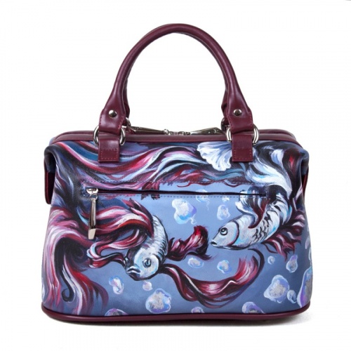 Саквояж с рисунком ручной работы "Водные глубины" — женская кожаная сумка саквояж ручной работы с рисунком и вышивкой на заказ фото 3