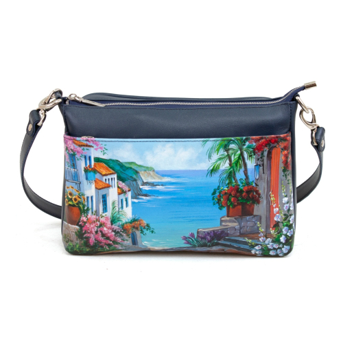 Прямоугольная сумка через плечо с рисунком ручной работы на заказ «У моря» — кросс боди с принтом на заказ фото 2