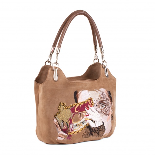 Кожаная женская сумка мешок "Девушка в маске" - кожаная женская сумка хобо, сумка мешок ручной работы с рисунком на заказ |  Sumnizza фото 2