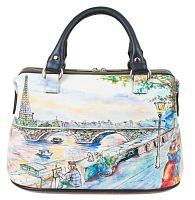 Саквояж из натуральной кожи с росписью "Набережная Сены" ручной работы с рисунком и вышивкой на заказ
