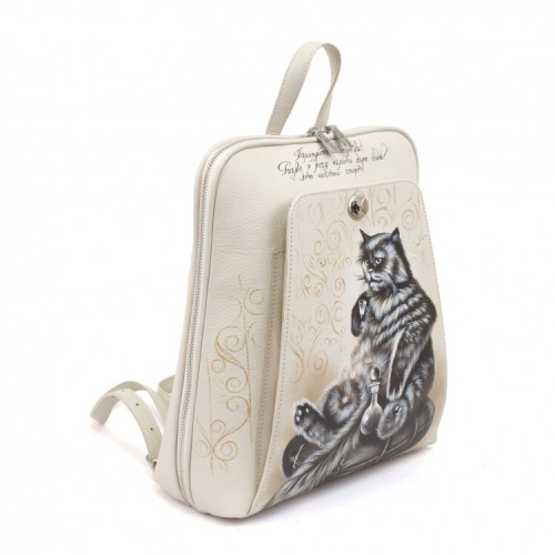 Кожаный рюкзак с рисунком "Кот Бегемот" ручной работы с рисунком и вышивкой на заказ - Sumnizza фото 10