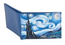 Кожаный кошелек для карт и купюр с рисунком "Вспоминая Ван Гога" ручной работы с рисунком на заказ