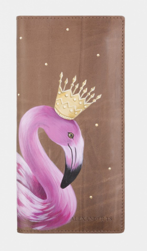 Женское кожаное портмоне книжка с росписью «Фламинго» - кожаный женский кошелек-портмоне ручной работы с рисунком на заказ |  Sumnizza