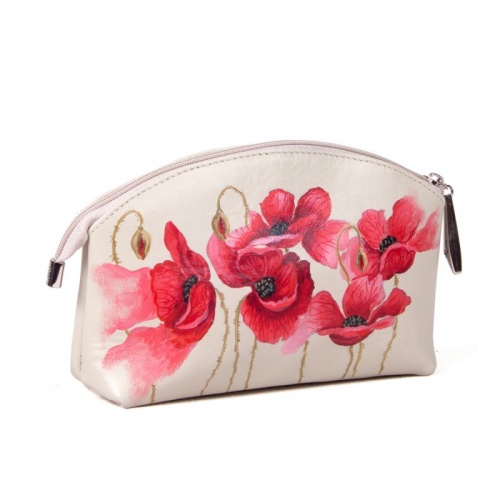 Кожаный комплект «Маки»: саквояж и косметичка с рисунком фото фото 5