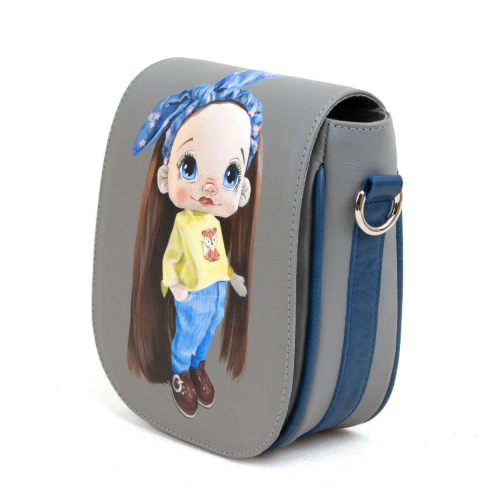 Сумка кросс боди маленькая серая с рисунком ручной работы "Фенька" — кросс боди с принтом на заказ фото 2