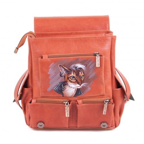 Женский городской рюкзак с росписью "Кот-бандит" - кожаный рюкзак ручной работы с оригинальным рисунком на заказ |  Sumnizza фото 5