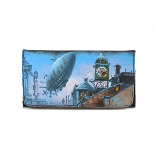 Женский кошелек-портмоне с рисунком "Машина времени" - кожаный женский кошелек-портмоне ручной работы с рисунком на заказ |  Sumnizza