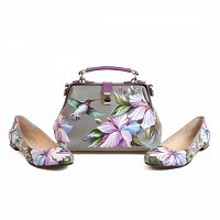 Комплект балетки и кожаный саквояж "Колибри" — женский кожаный набор туфли и сумка ручной работы с рисунком